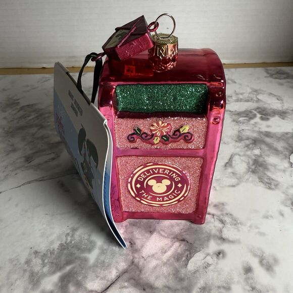 Disney Parks 2024 Mickey & Minnie Holiday Mailbox Glass Sketchbook Ornament NWT - Picture 3 of 6